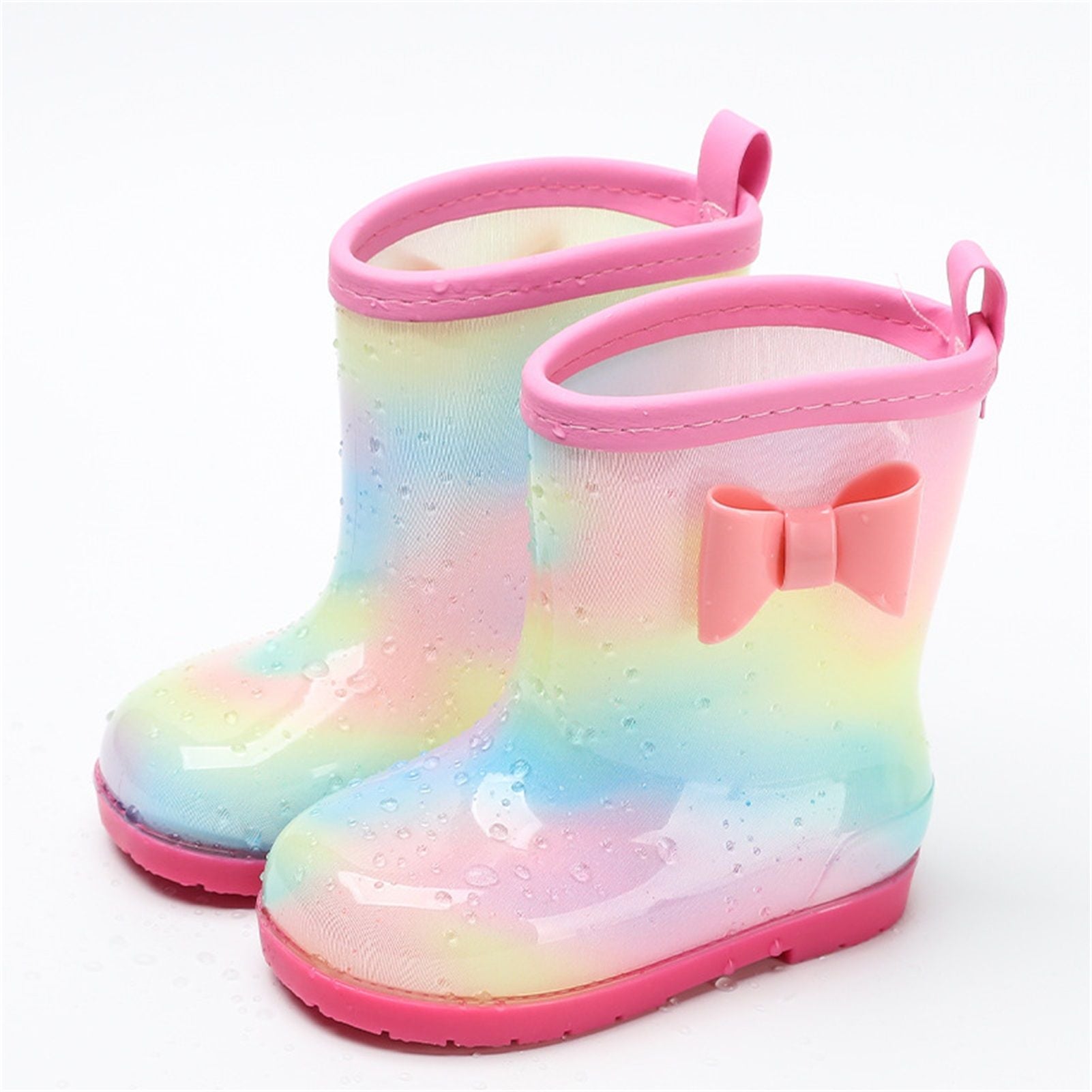 1 Pair Kids Rain Boots Four Seasons Universal Children's Rainbow Bow Non Slip Waterproof Breathable Rain Boots Pink 150mm (Inner Length 145mm)