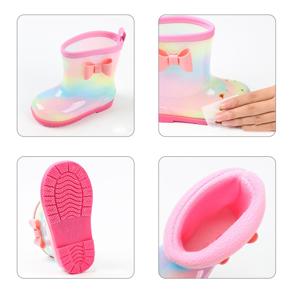 1 Pair Kids Rain Boots Four Seasons Universal Children's Rainbow Bow Non Slip Waterproof Breathable Rain Boots Pink 150mm (Inner Length 145mm)