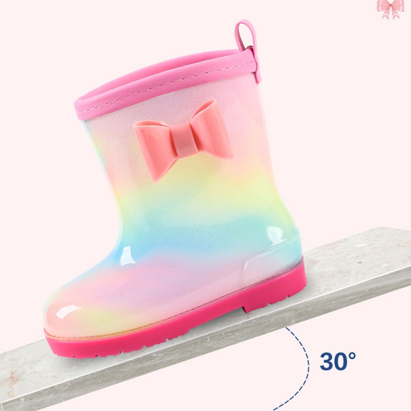 1 Pair Kids Rain Boots Four Seasons Universal Children's Rainbow Bow Non Slip Waterproof Breathable Rain Boots Pink 150mm (Inner Length 145mm)