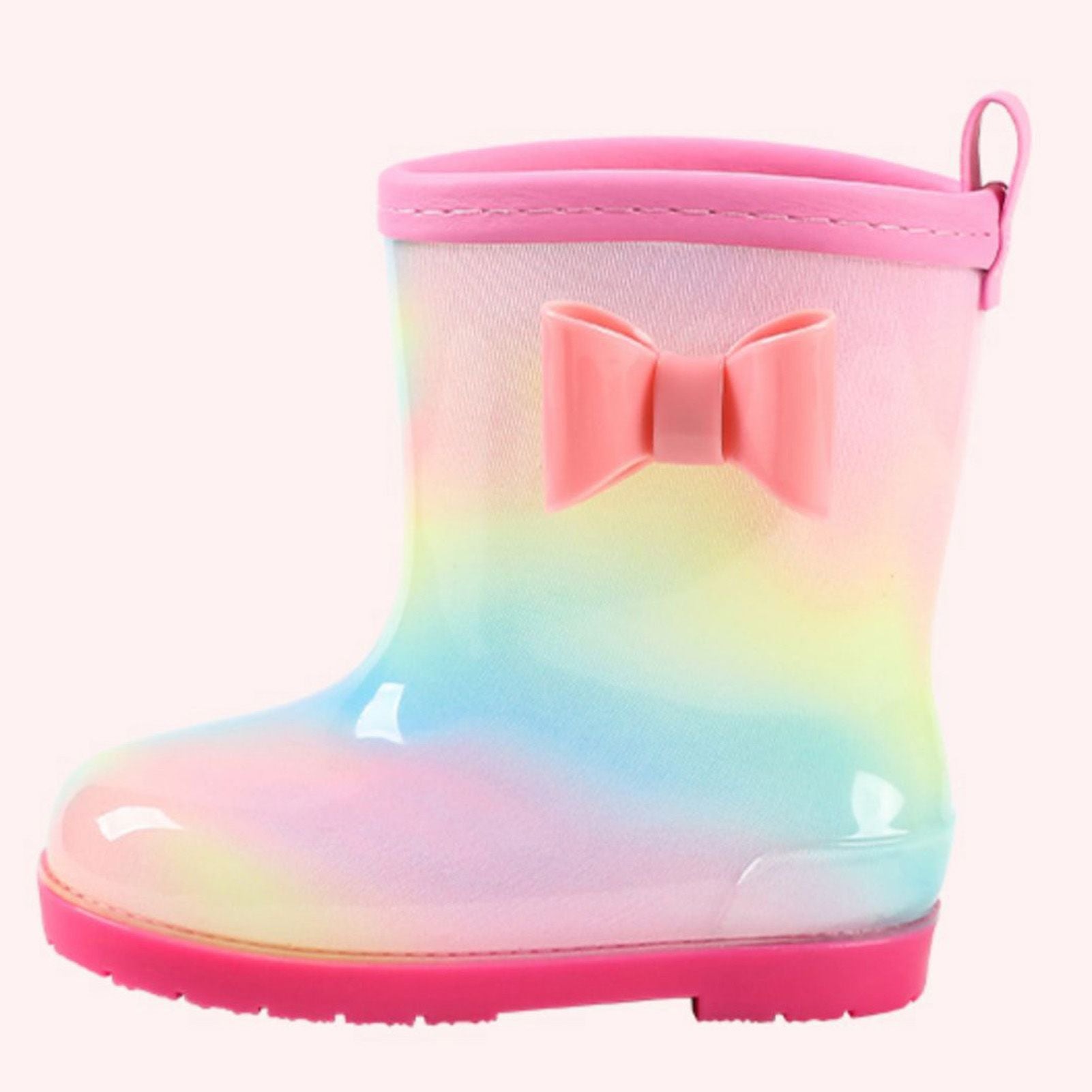1 Pair Kids Rain Boots Four Seasons Universal Children's Rainbow Bow Non Slip Waterproof Breathable Rain Boots Pink 150mm (Inner Length 145mm)