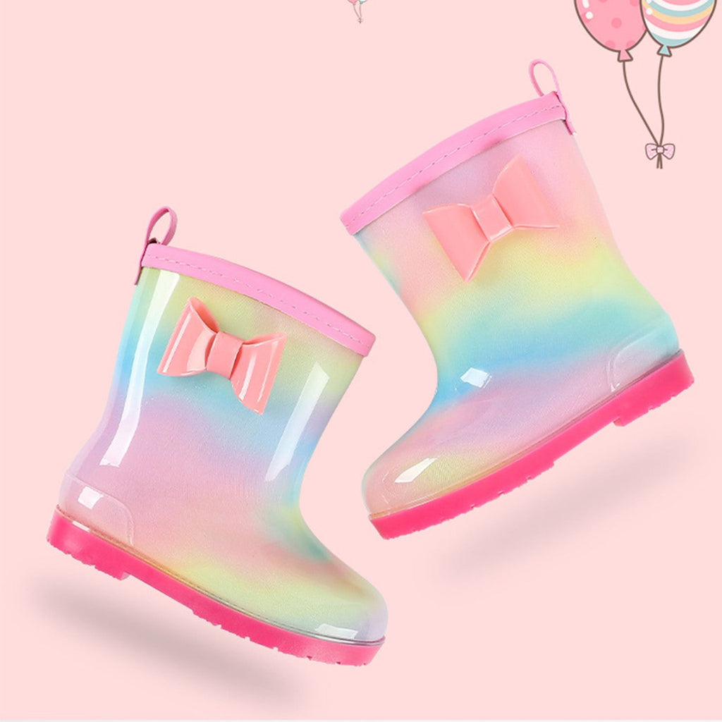 1 Pair Kids Rain Boots Four Seasons Universal Children's Rainbow Bow Non Slip Waterproof Breathable Rain Boots Pink 150mm (Inner Length 145mm)
