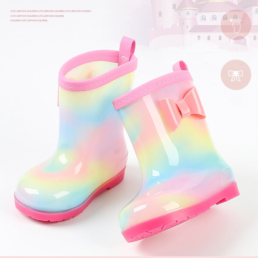 1 Pair Kids Rain Boots Four Seasons Universal Children's Rainbow Bow Non Slip Waterproof Breathable Rain Boots Pink 150mm (Inner Length 145mm)