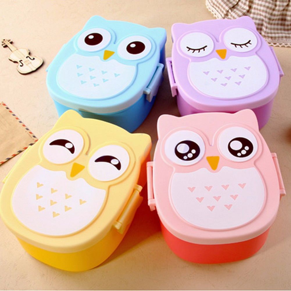 Cute Owl Students Lunch Box Portable Kids Bento Box Food Container Camping Picnic Storage Box