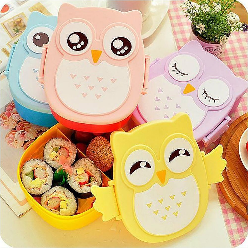 Cute Owl Students Lunch Box Portable Kids Bento Box Food Container Camping Picnic Storage Box