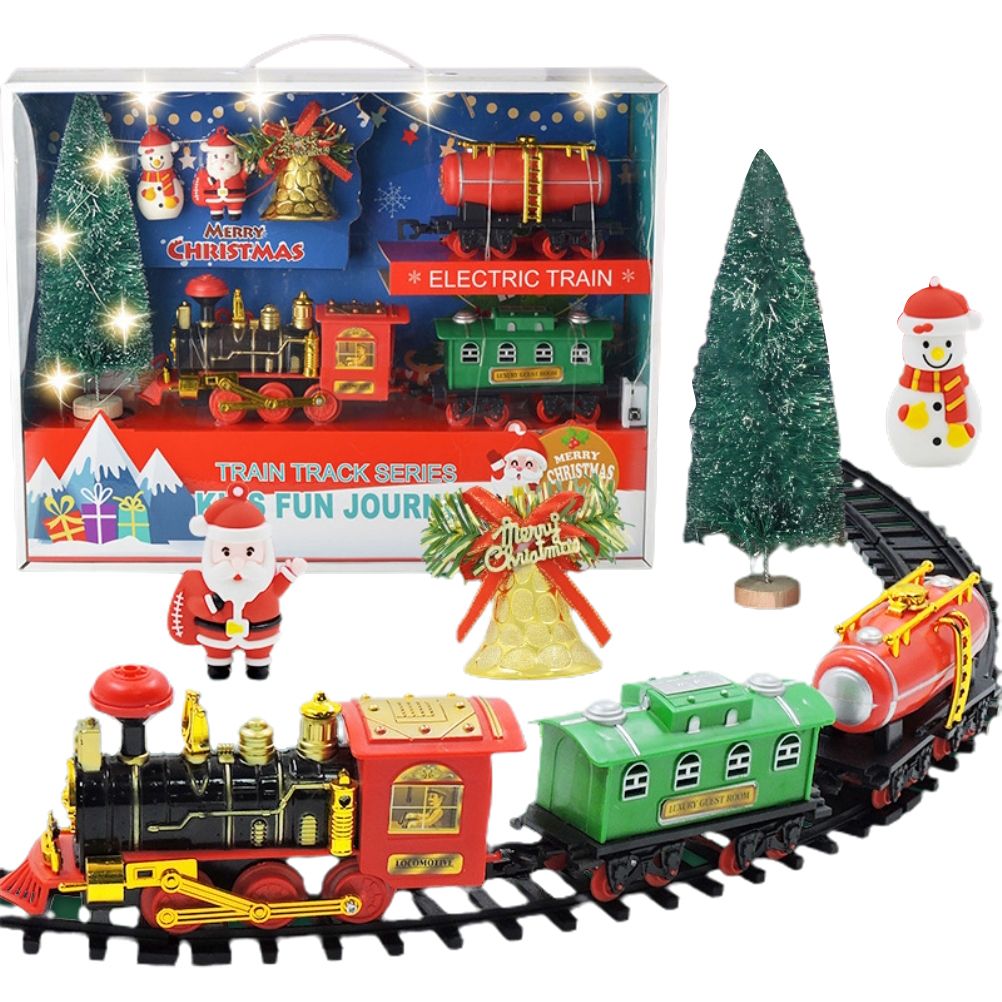 Christmas Train Set Electric Train with Lights and Music Railway Tracks Set Battery Operated Tracks Playset Christmas Gift for Kids