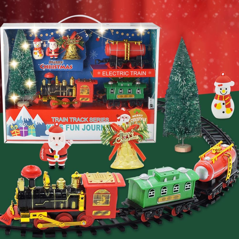 Christmas Train Set Electric Train with Lights and Music Railway Tracks Set Battery Operated Tracks Playset Christmas Gift for Kids