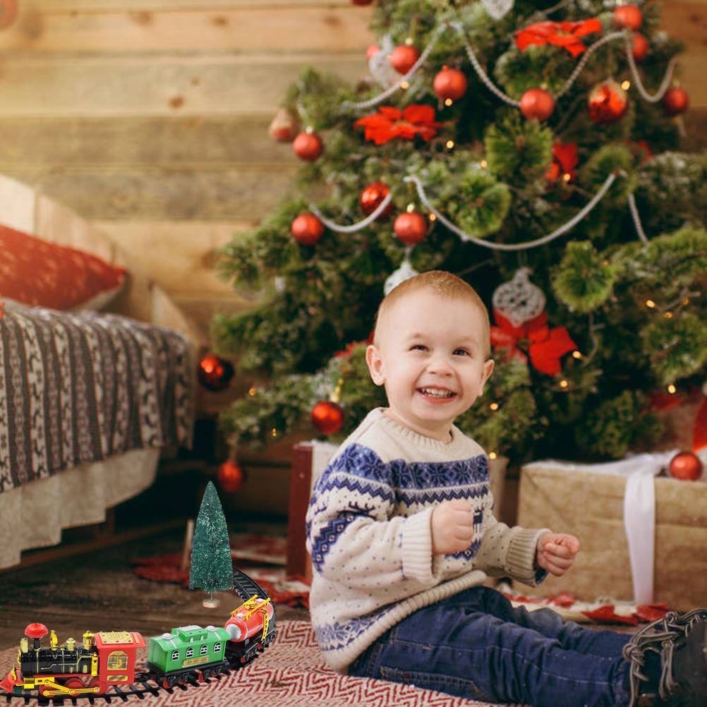 Christmas Train Set Electric Train with Lights and Music Railway Tracks Set Battery Operated Tracks Playset Christmas Gift for Kids