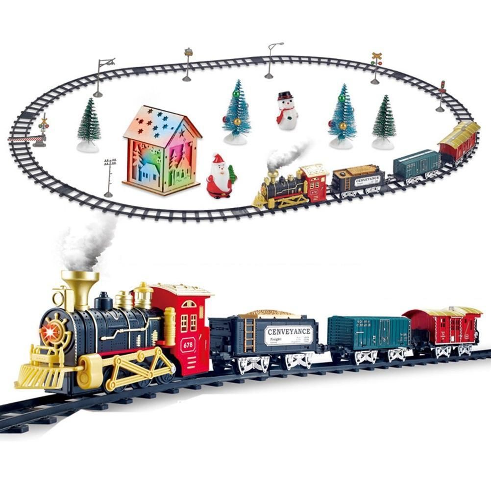 Christmas Train Set Electric Steam Locomotive Train with Lights Music Battery Operated Tracks Playset Christmas Gift for Kids Boys Girls