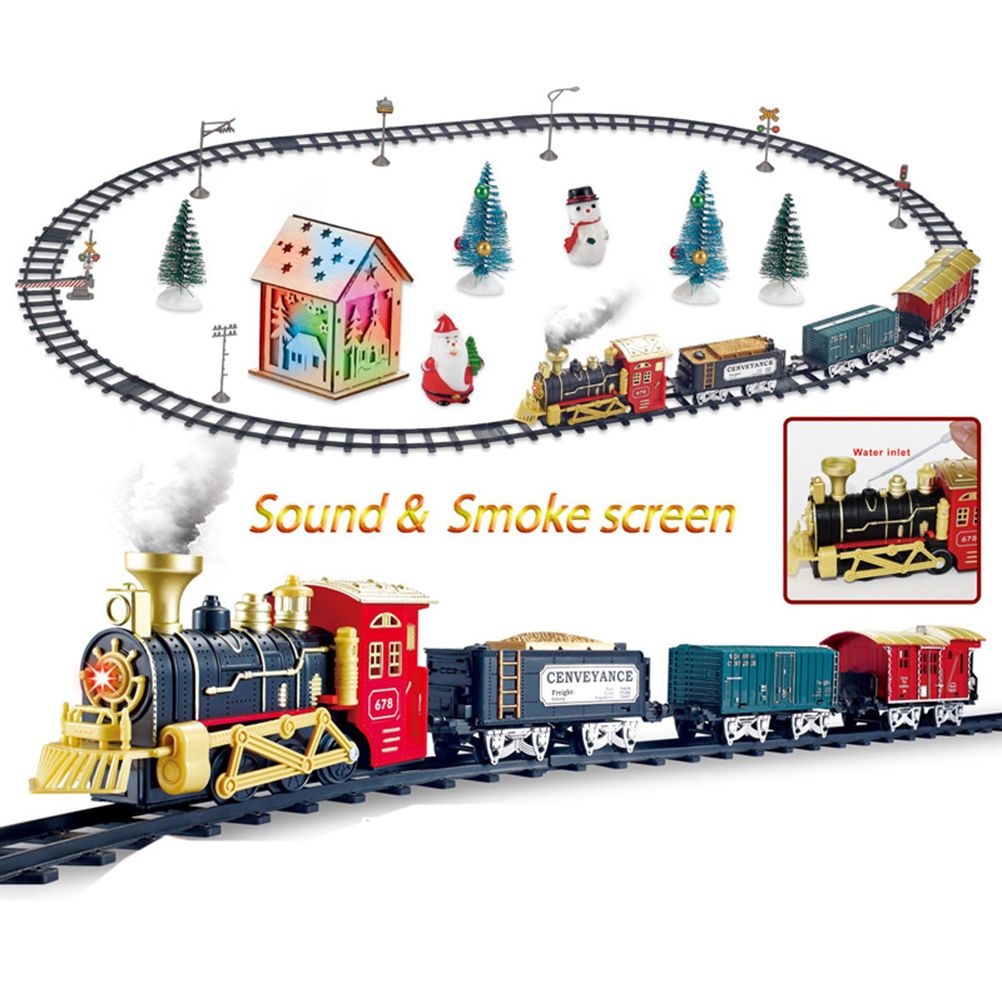 Christmas Train Set Electric Steam Locomotive Train with Lights Music Battery Operated Tracks Playset Christmas Gift for Kids Boys Girls