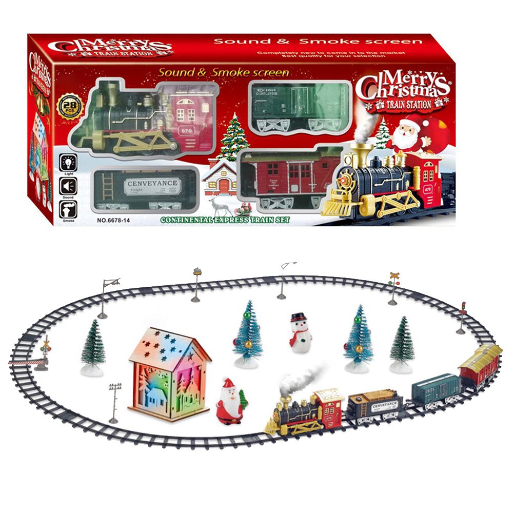 Christmas Train Set Electric Steam Locomotive Train with Lights Music Battery Operated Tracks Playset Christmas Gift for Kids Boys Girls