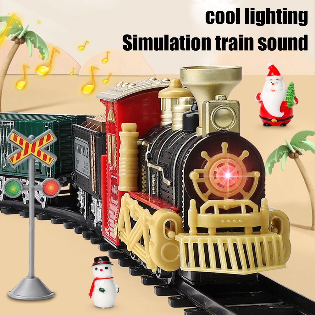 Christmas Train Set Electric Steam Locomotive Train with Lights Music Battery Operated Tracks Playset Christmas Gift for Kids Boys Girls