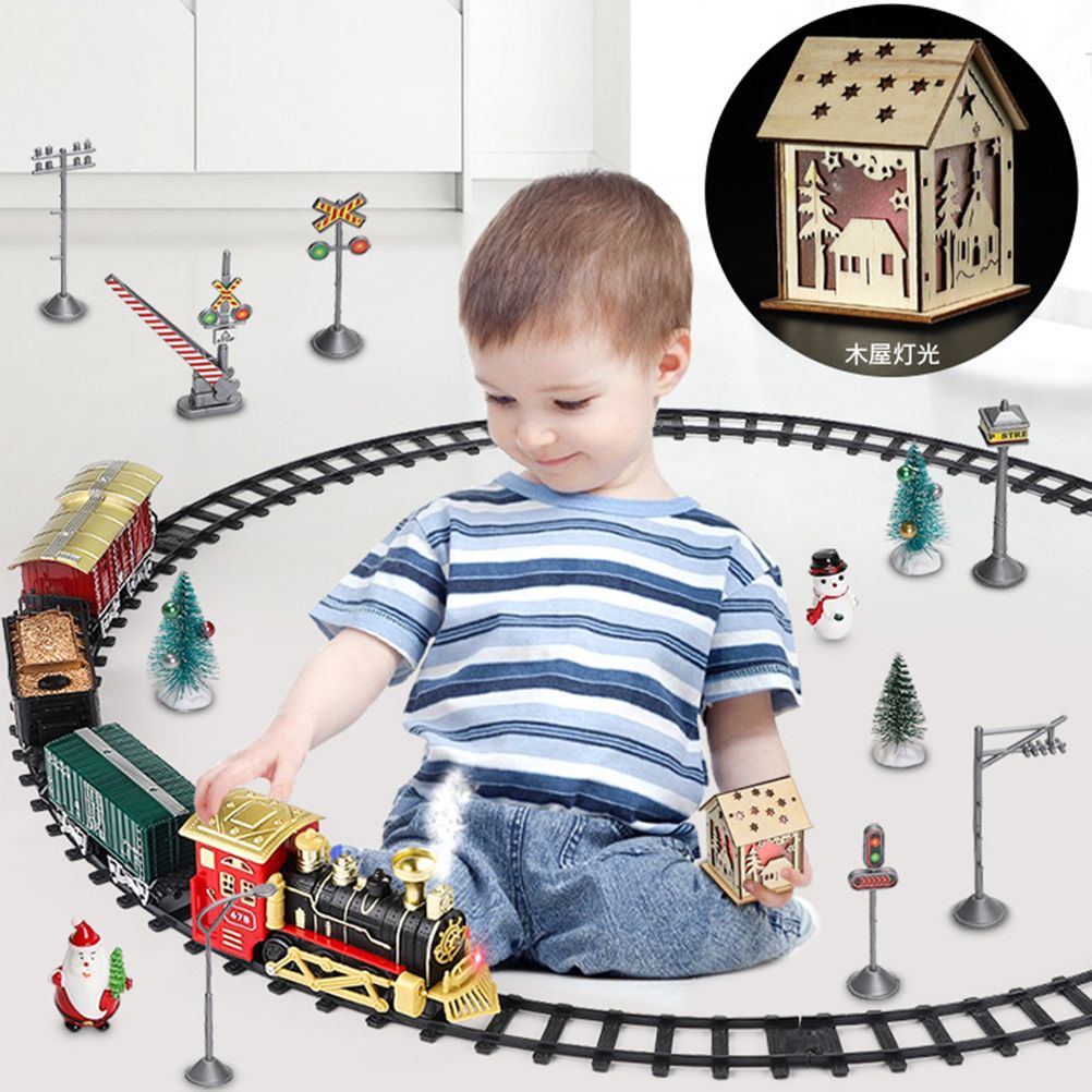 Christmas Train Set Electric Steam Locomotive Train with Lights Music Battery Operated Tracks Playset Christmas Gift for Kids Boys Girls