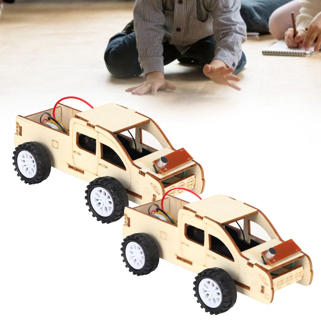 2 Set Wood Voice Controlled Vehicle DIY Toy Car Kit Scientific Experimental Tool for Children