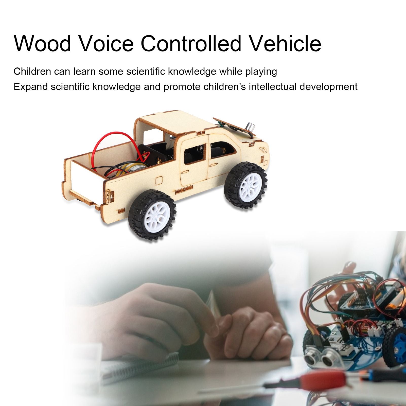 2 Set Wood Voice Controlled Vehicle DIY Toy Car Kit Scientific Experimental Tool for Children