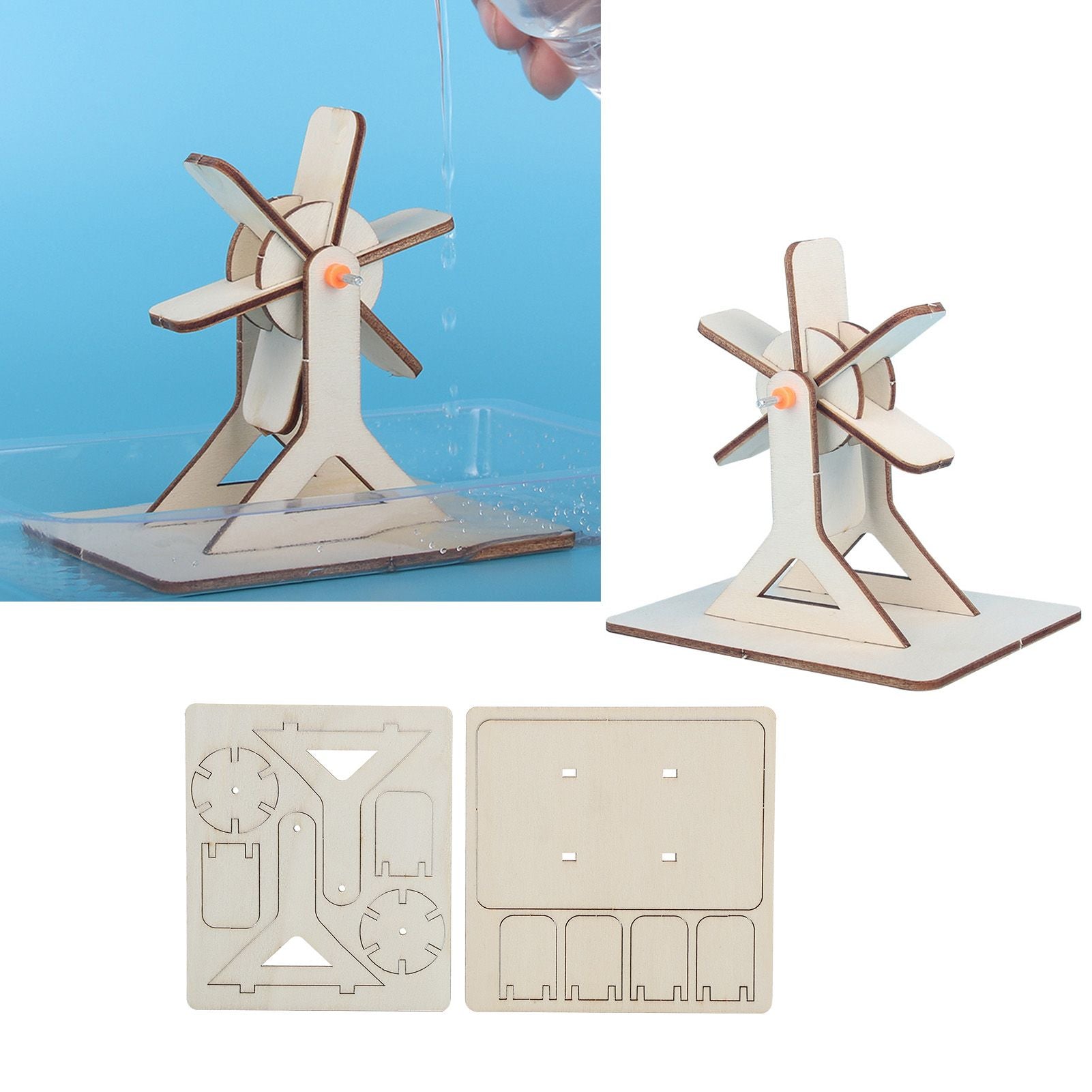 4 Sets Wooden Water Wheel Toys DIY Children Technology DIY Assembly Puzzle Model