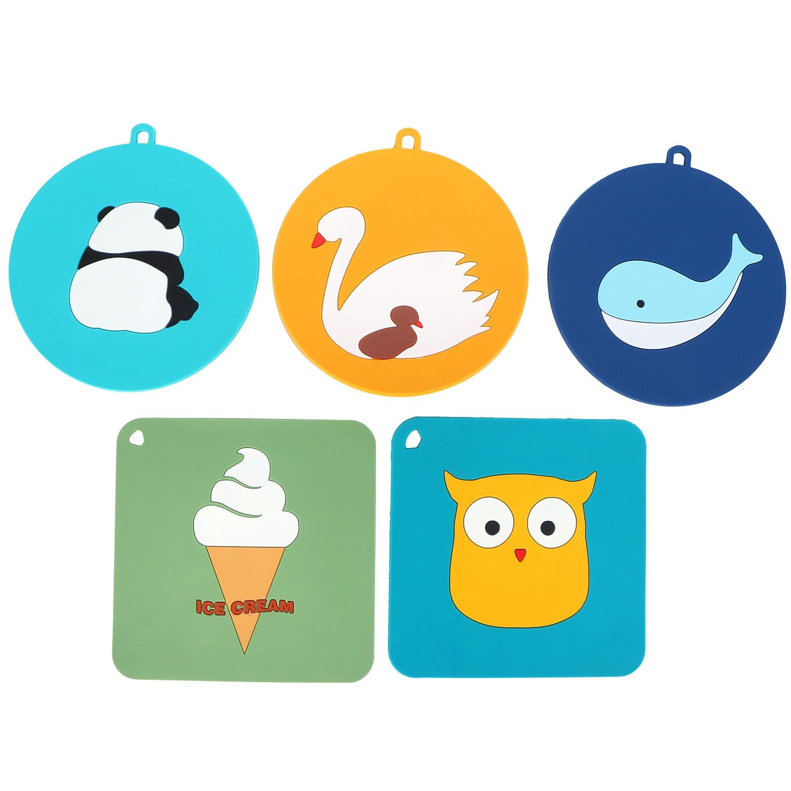 5PCS Silicone Placemat Cute Cartoon Animals Coaster Heat Resistant Table Mats for Home Kitchen