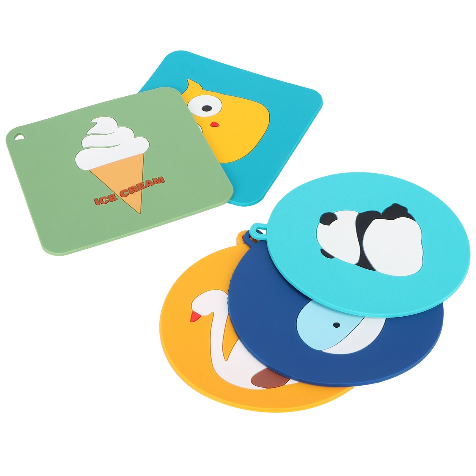 5PCS Silicone Placemat Cute Cartoon Animals Coaster Heat Resistant Table Mats for Home Kitchen