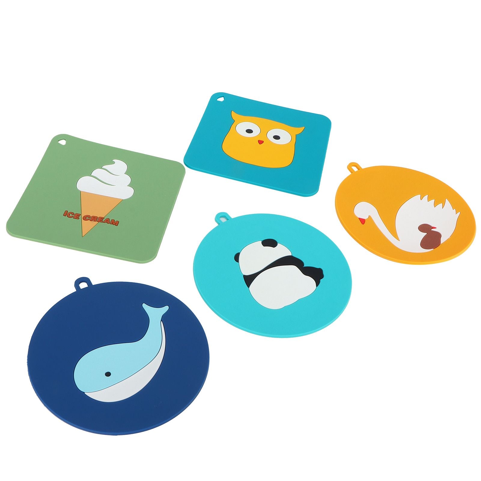 5PCS Silicone Placemat Cute Cartoon Animals Coaster Heat Resistant Table Mats for Home Kitchen