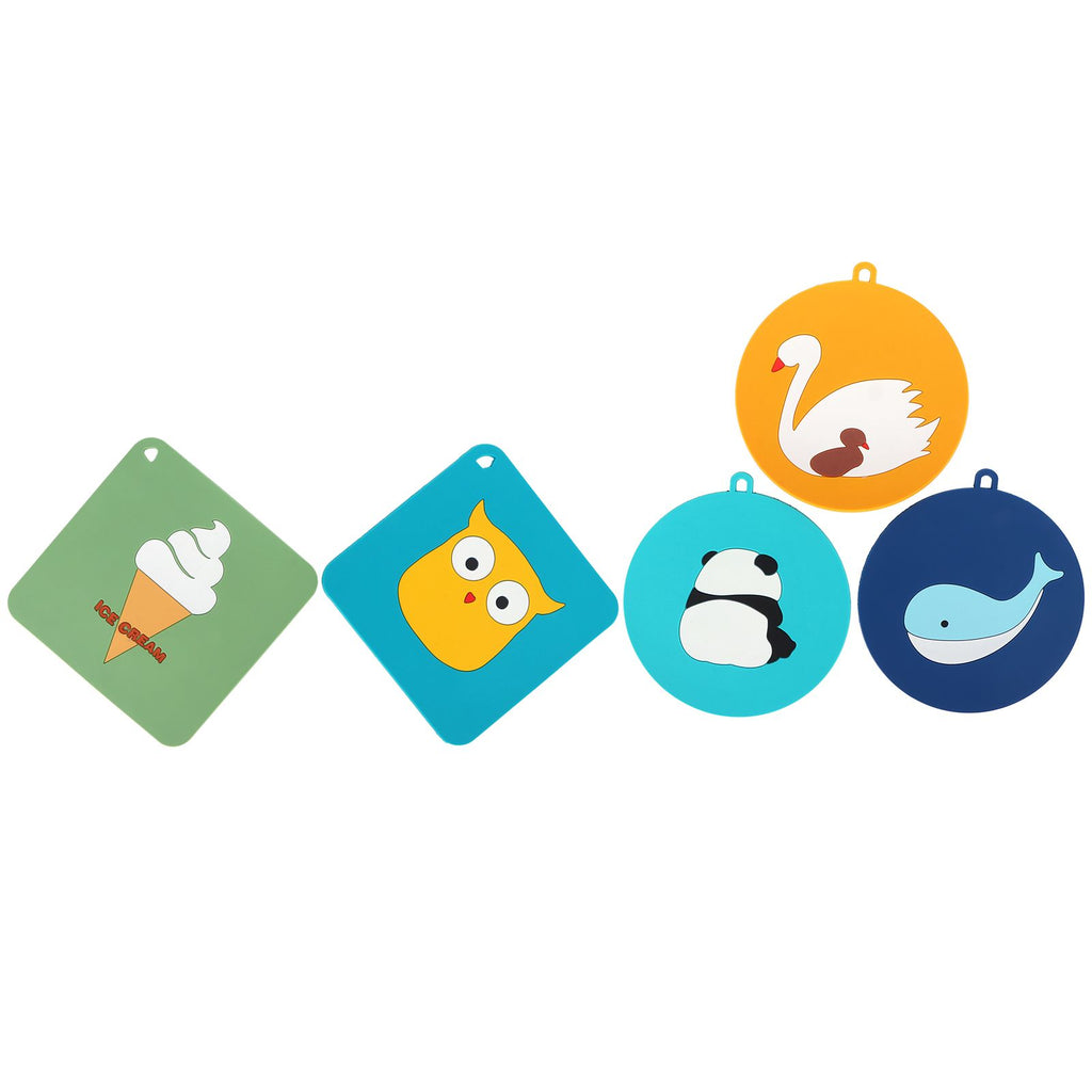 5PCS Silicone Placemat Cute Cartoon Animals Coaster Heat Resistant Table Mats for Home Kitchen