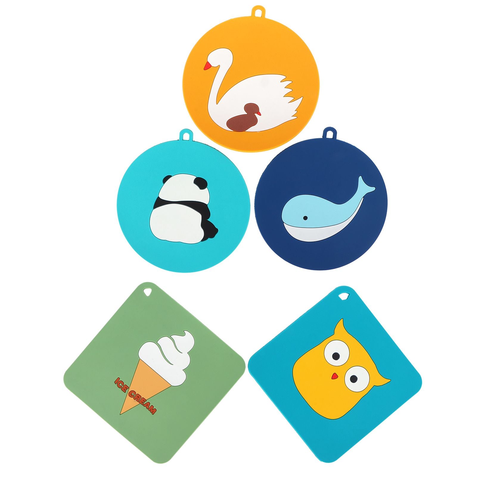 5PCS Silicone Placemat Cute Cartoon Animals Coaster Heat Resistant Table Mats for Home Kitchen