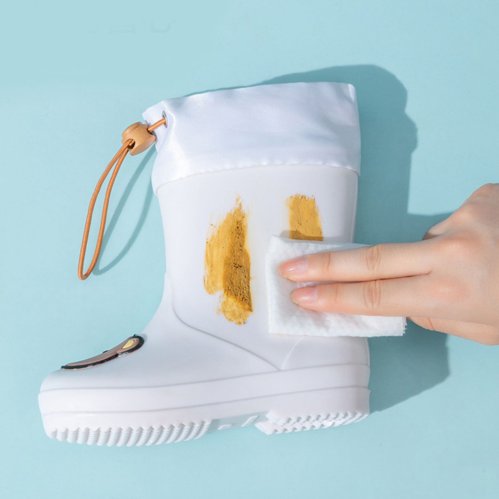 Children Rain Boot Anti Slip Waterproof Rain Boots Beam Port Cartoon Student Water Shoes for Boys Girls With Drawstring Rice White Bear 16