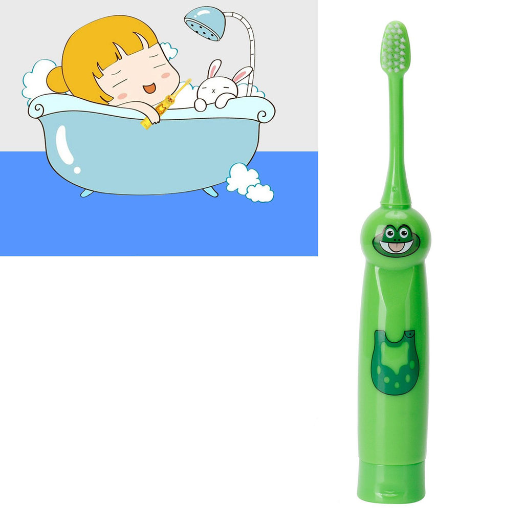 Children Electric Toothbrush Cartoon Pattern Waterproof Teeth Cleaning Brush Gift for KidsGreen