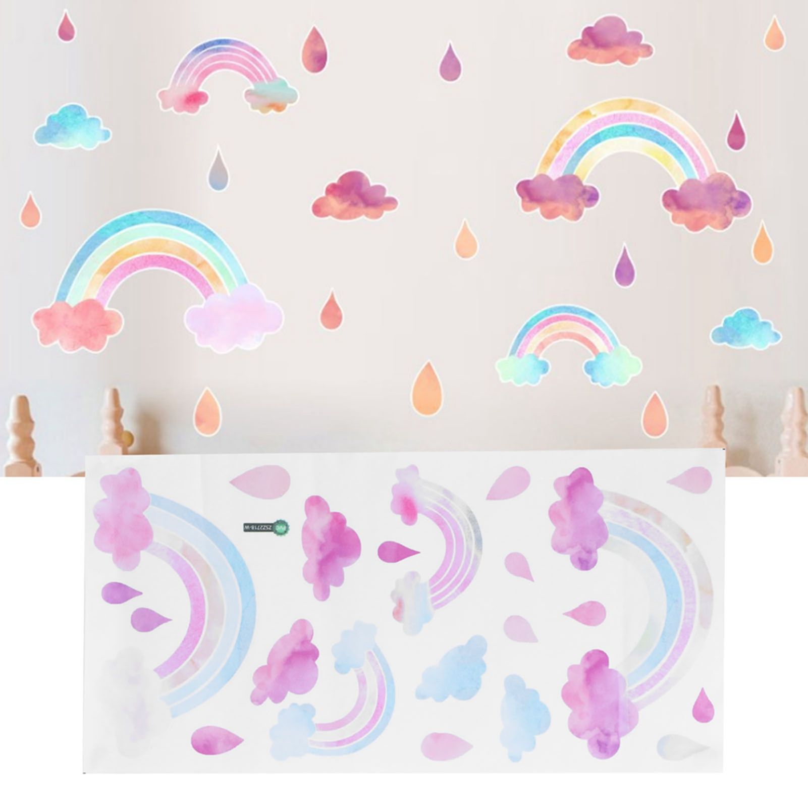 Self Adhesive Wall Sticker Cute Clouds Raindrop Pattern Decal Children's Room Bedroom Decor