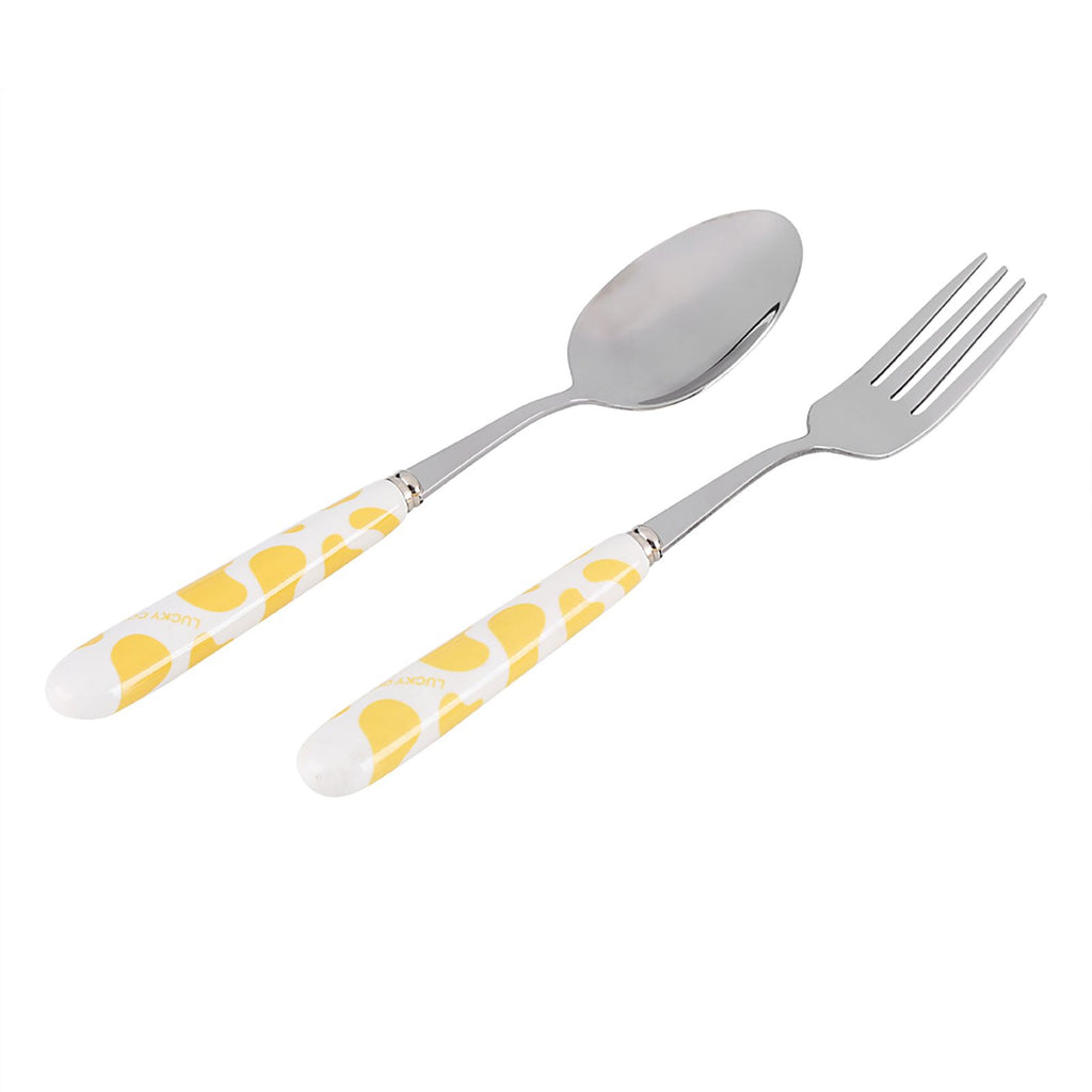 2 PCS Stainless Steel Knife Fork Spoon Kitchen Flatware Tableware with Box Children Set Yellow