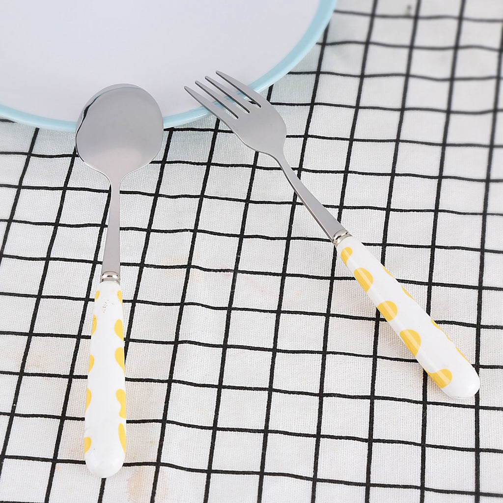 2 PCS Stainless Steel Knife Fork Spoon Kitchen Flatware Tableware with Box Children Set Yellow
