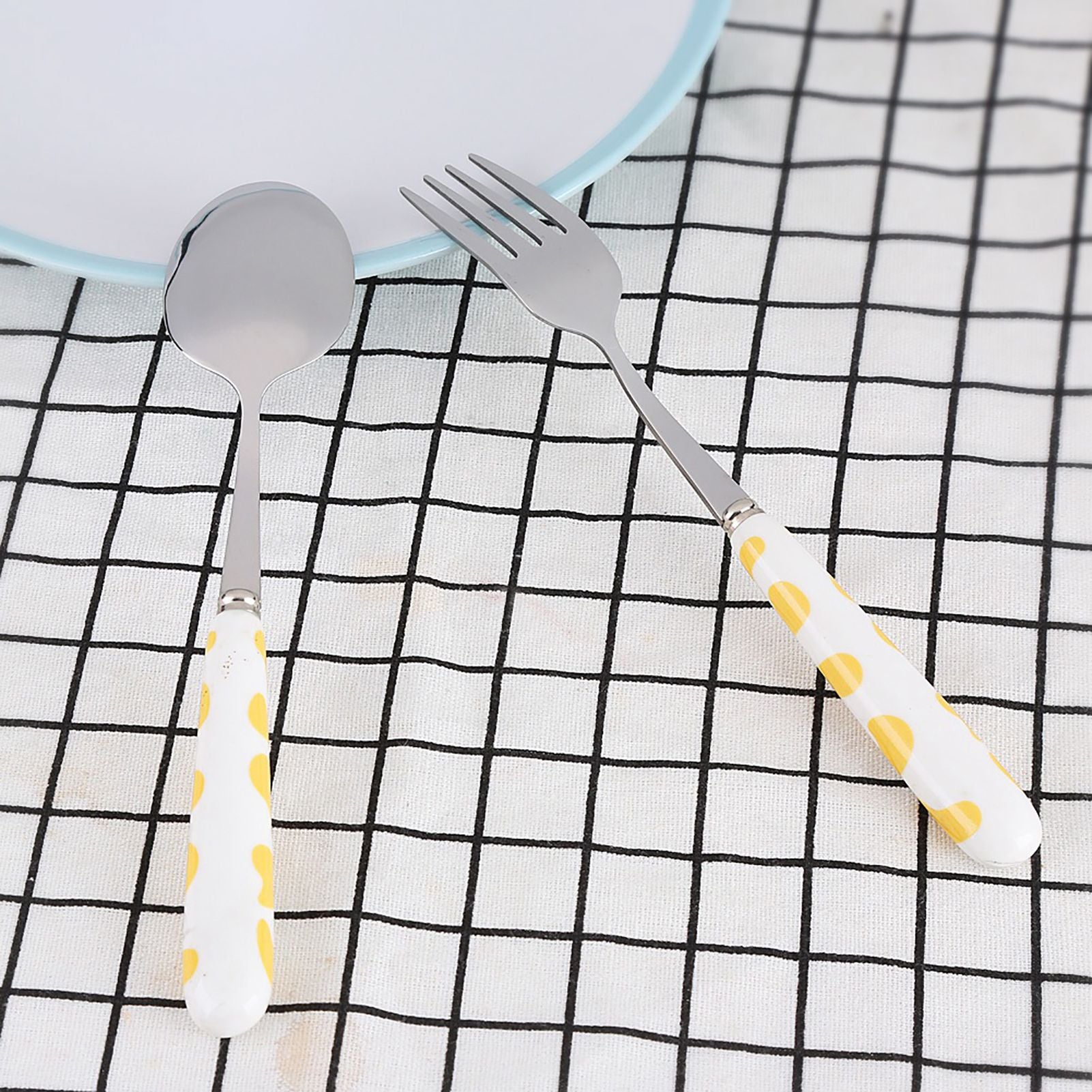2 PCS Stainless Steel Knife Fork Spoon Kitchen Flatware Tableware with Box Children Set Yellow