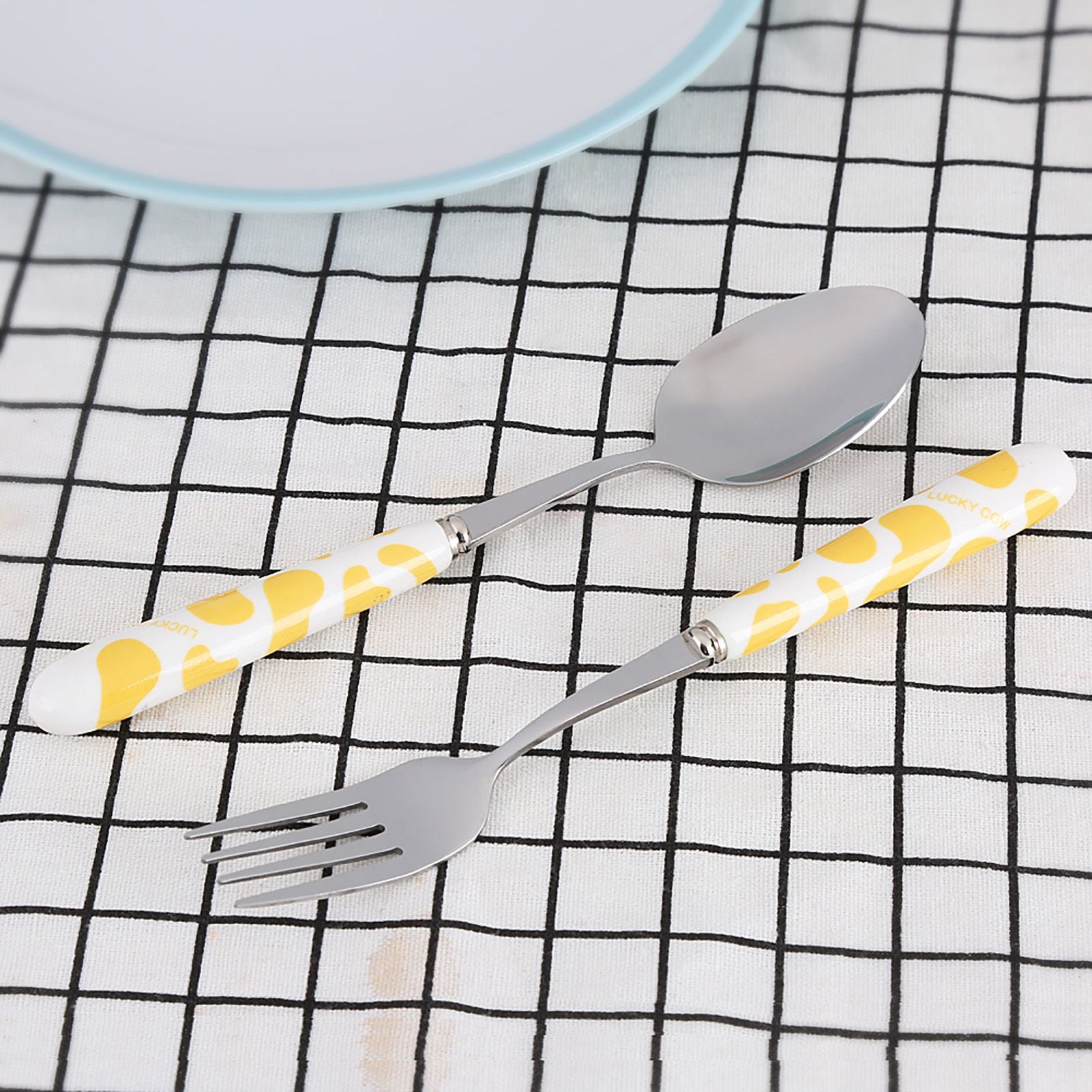2 PCS Stainless Steel Knife Fork Spoon Kitchen Flatware Tableware with Box Children Set Yellow