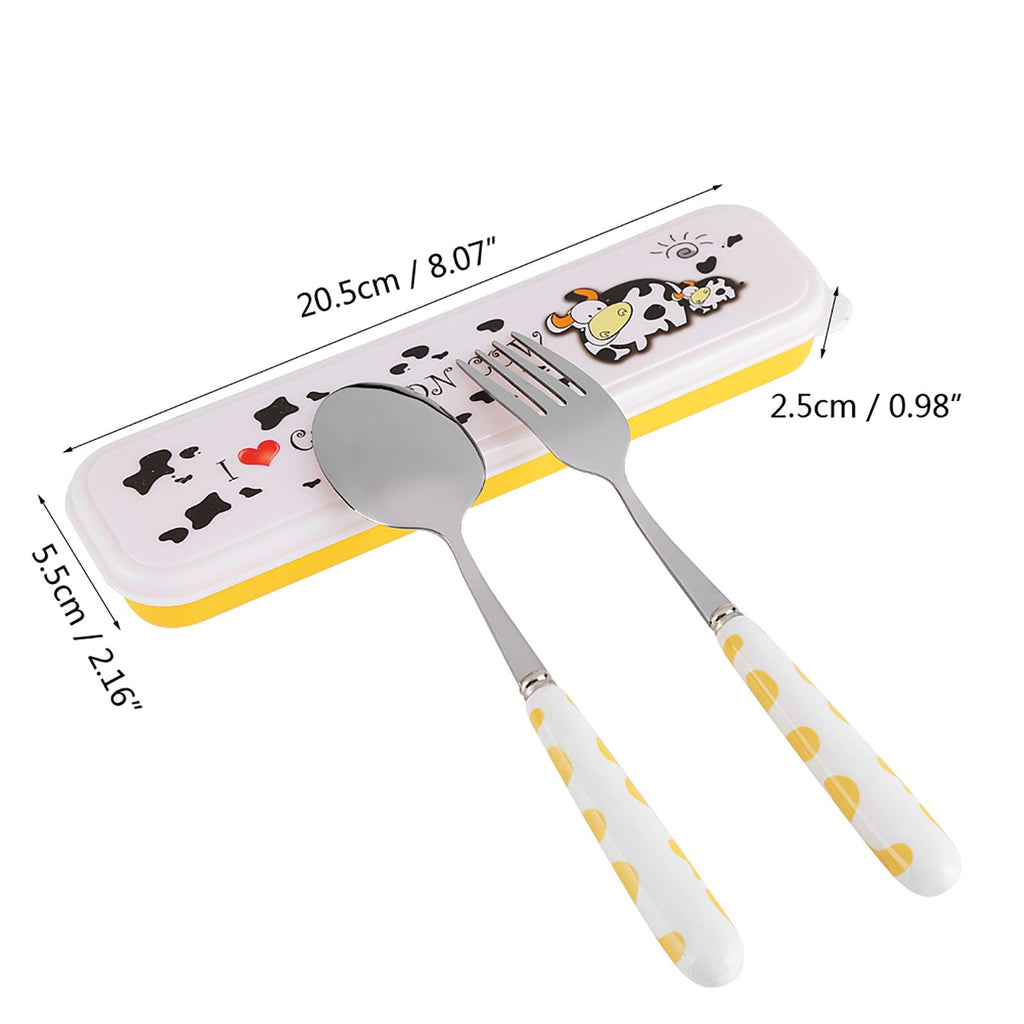 2 PCS Stainless Steel Knife Fork Spoon Kitchen Flatware Tableware with Box Children Set Yellow