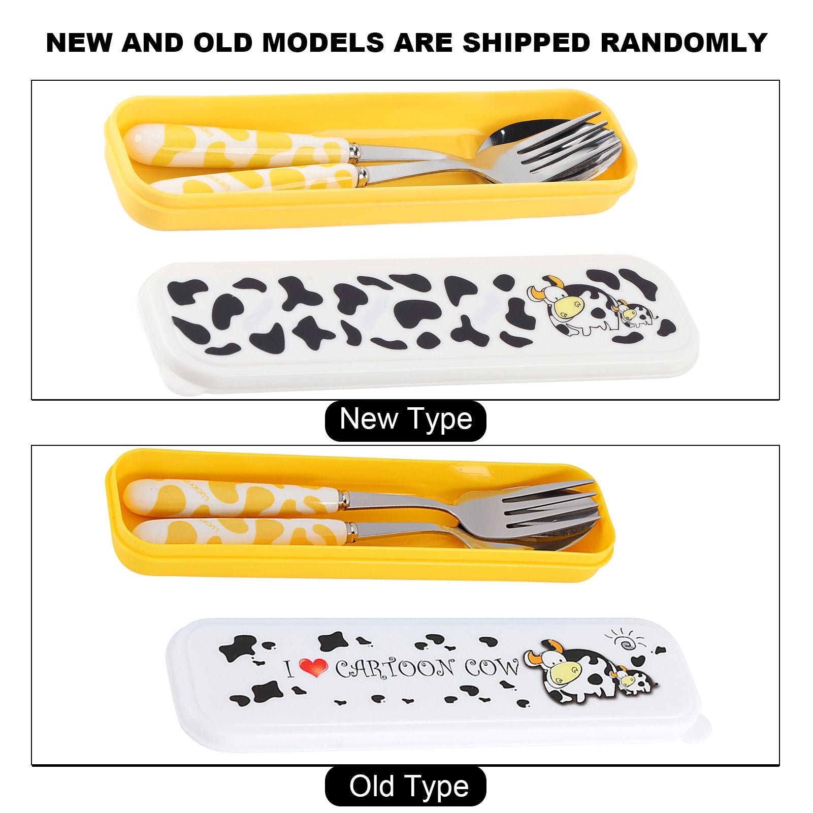 2 PCS Stainless Steel Knife Fork Spoon Kitchen Flatware Tableware with Box Children Set Yellow