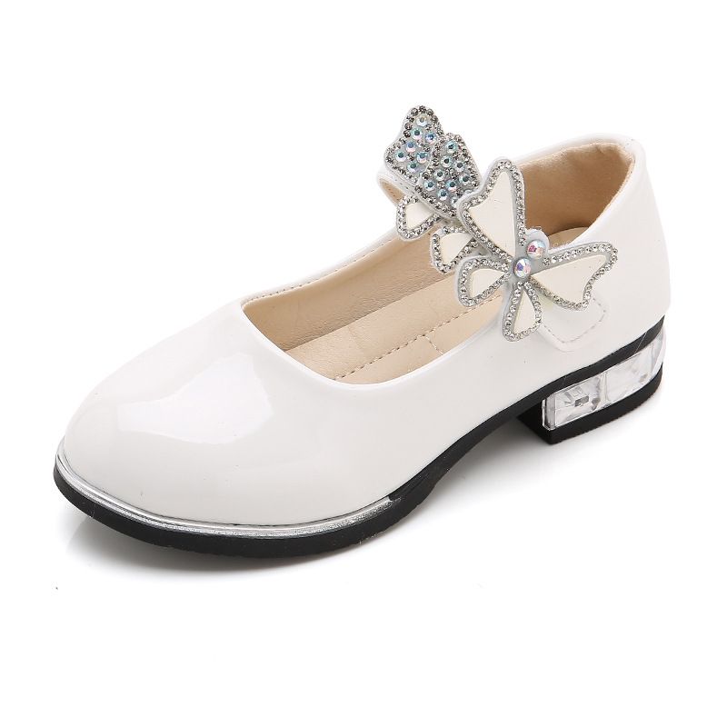Girls Leather Shoes Bow Zipper Anti Slip White LD-009 27 yards within the length of 17cm