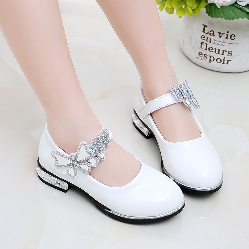 Girls Leather Shoes Bow Zipper Anti Slip White LD-009 27 yards within the length of 17cm