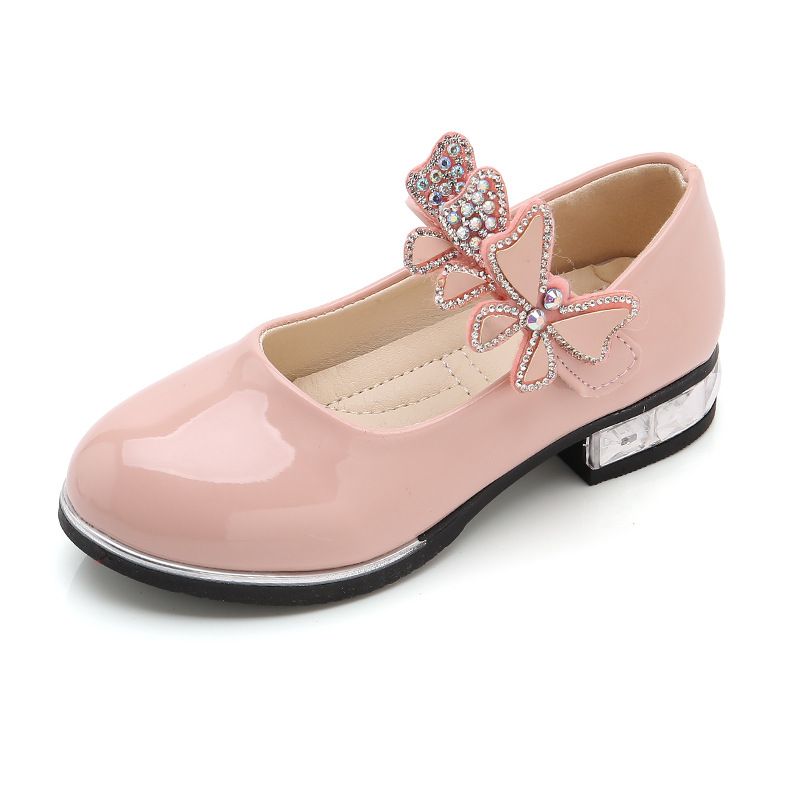 Girls Leather Shoes Bow Zipper Anti Slip White LD-009 27 yards within the length of 17cm