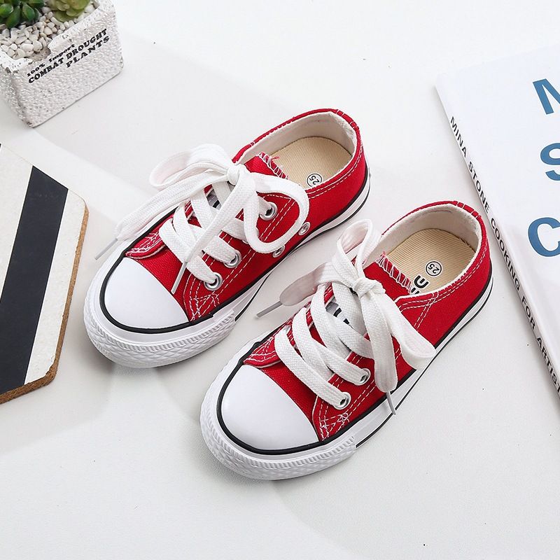 OPOEE Kids Canvas Shoes Low Top Lace Up Red 38