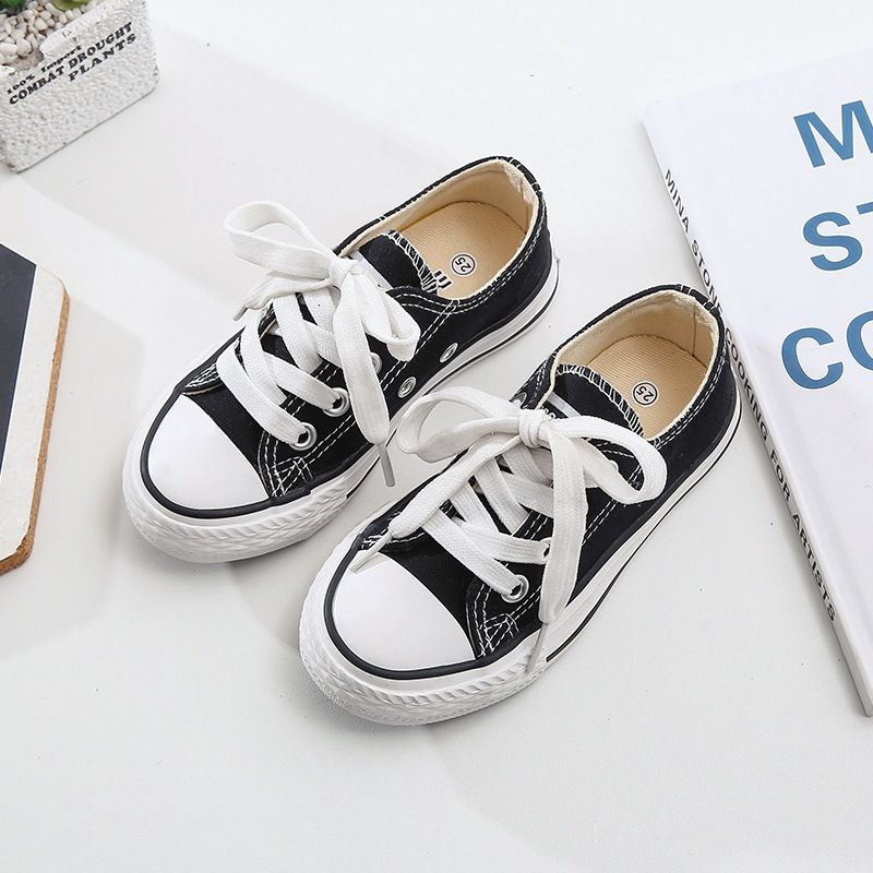 OPOEE Kids Canvas Shoes Low Top Lace Up Black 30