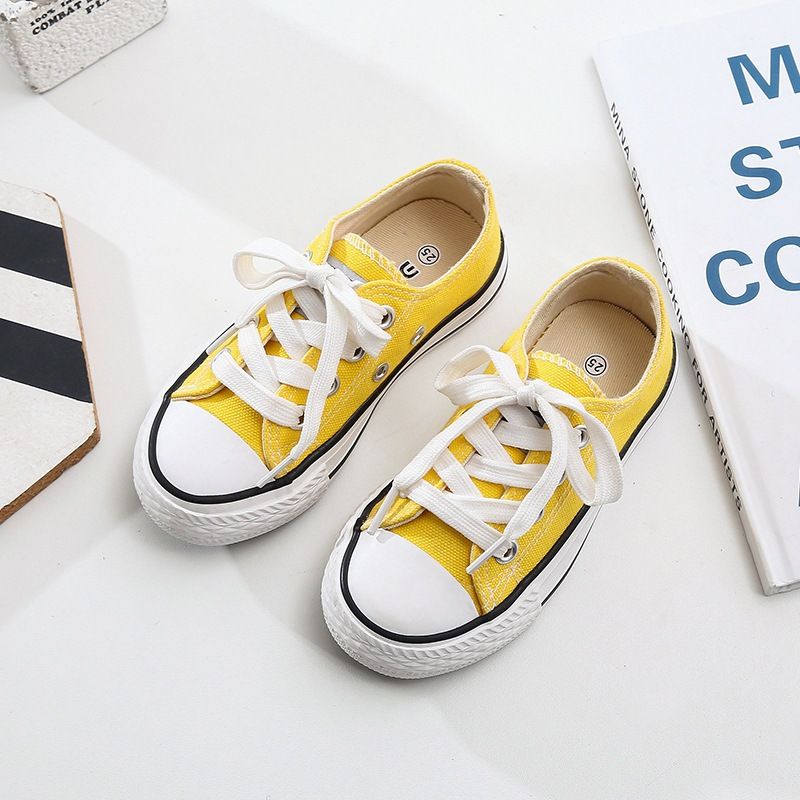 OPOEE Kids Canvas Shoes Low Top Lace Up Yellow 24