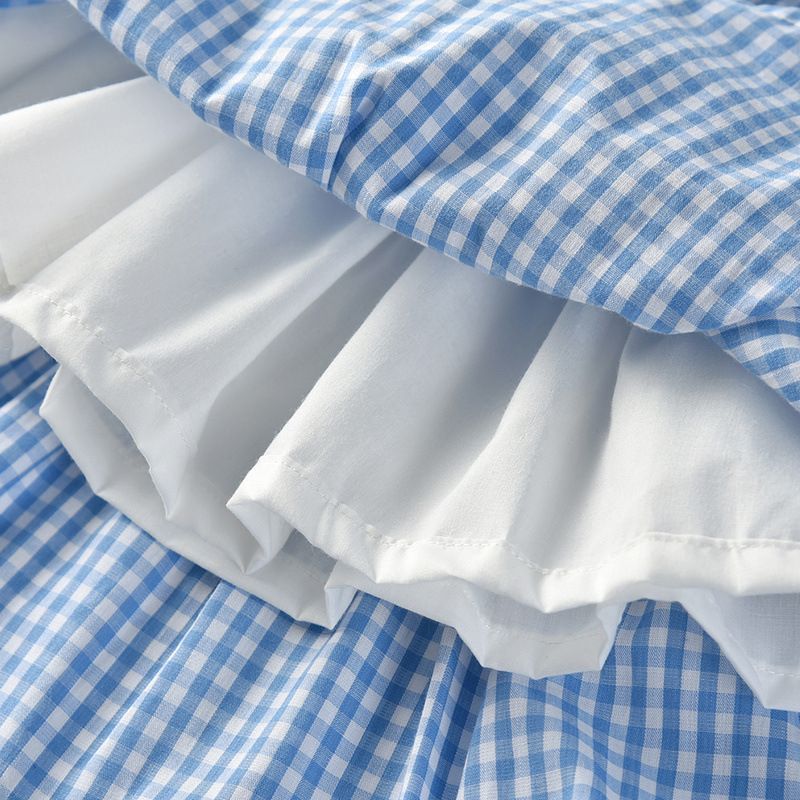 Tem Doger Boy Plaid Shirt Shorts Set Light Blue 120cm