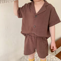 Kids Cotton Short Sleeve Shirt Shorts Set 21039 21039 Curry 130cm