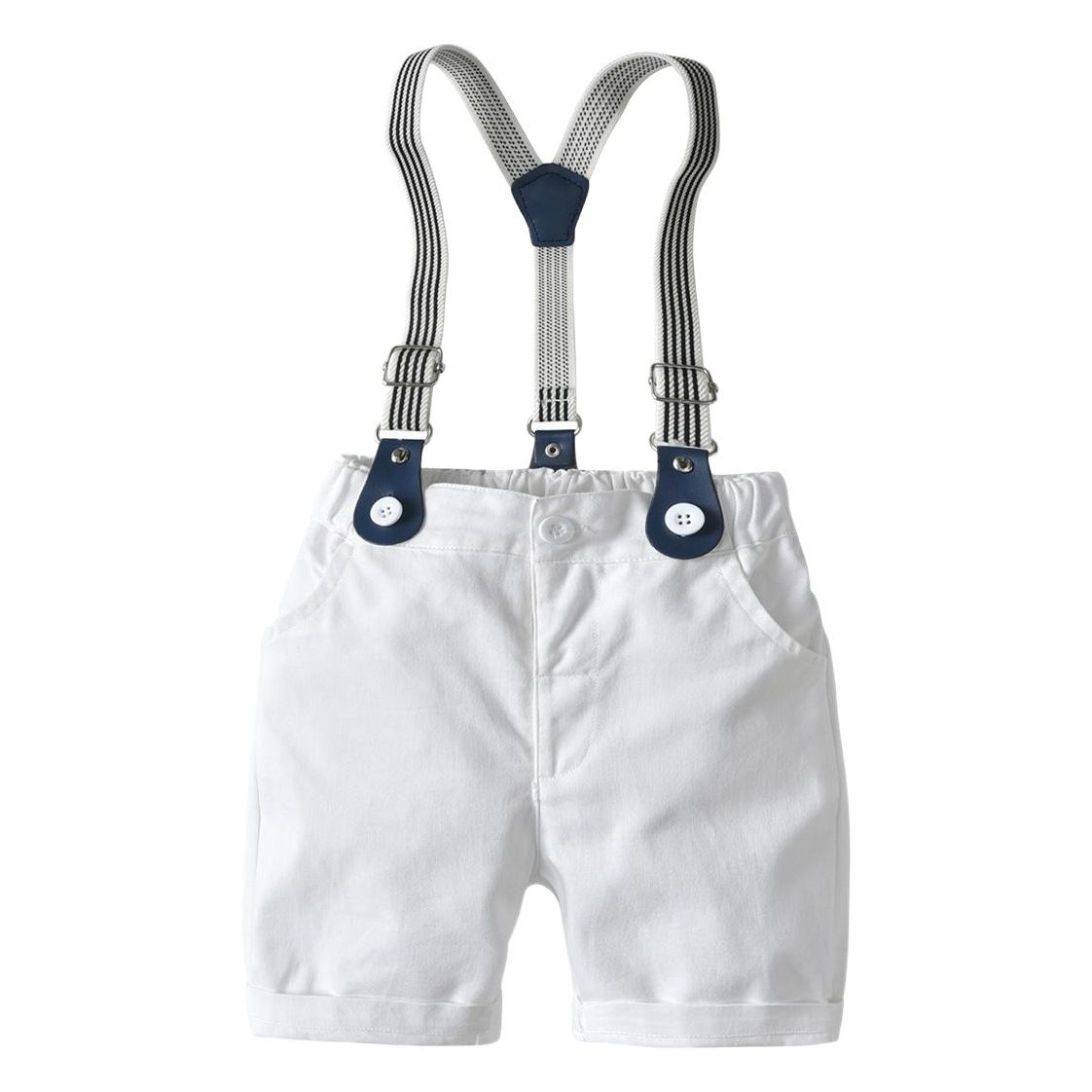 Bugava Boys Plaid Shirt Suspenders Set Summer Cotton Pink plaid shirt + suspenders 130cm
