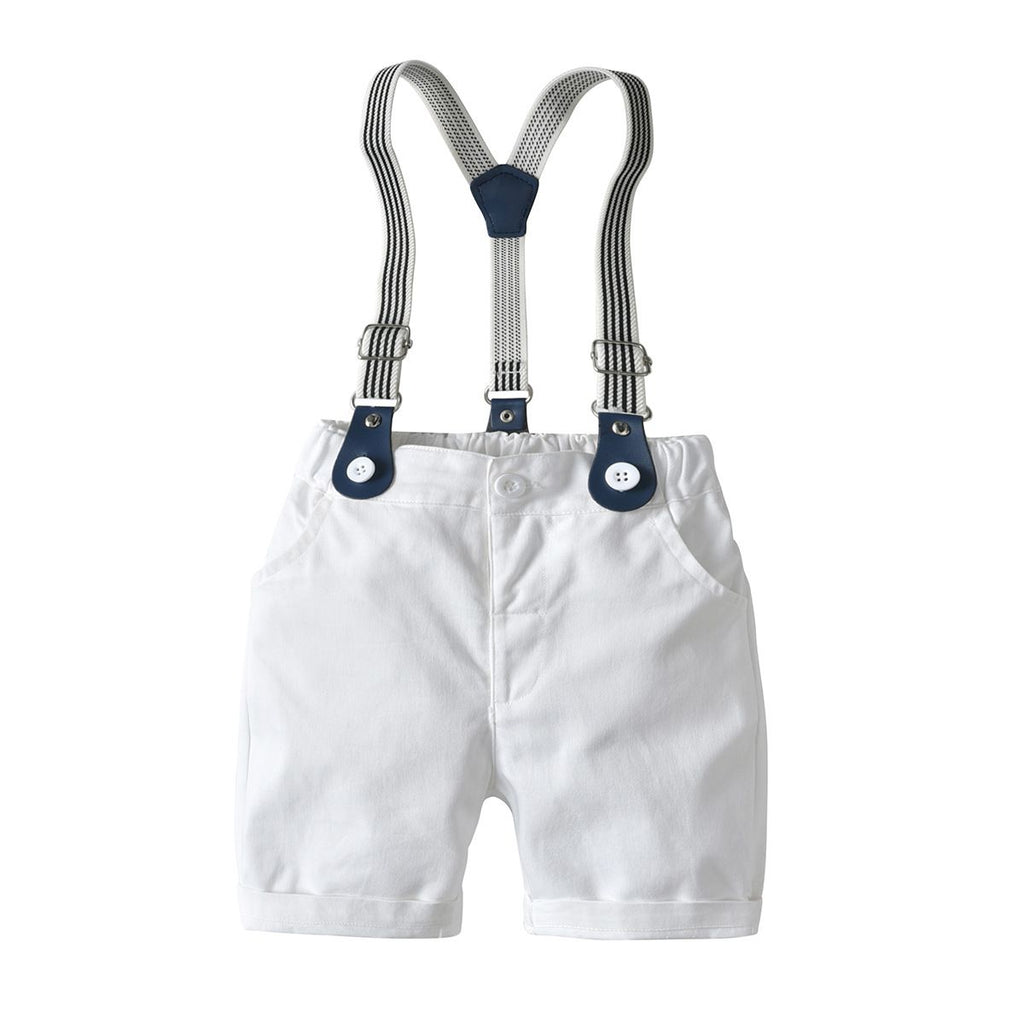 Bugava Boys Plaid Shirt Suspenders Set Summer Cotton Pink plaid shirt + suspenders 130cm