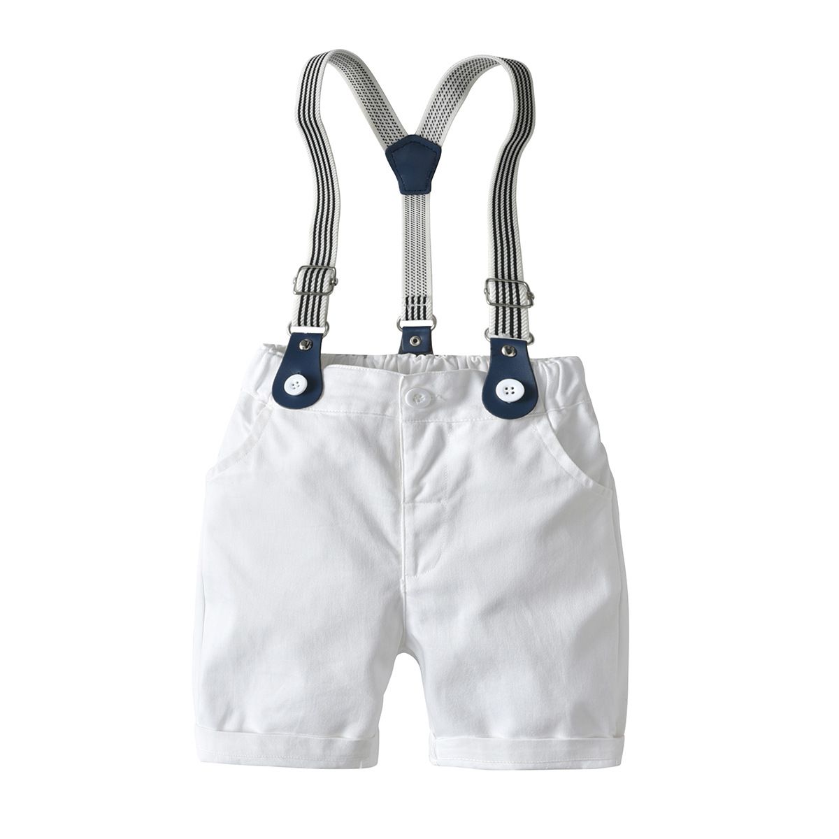 Bugava Boys Plaid Shirt Suspenders Set Summer Cotton Pink plaid shirt + suspenders 130cm
