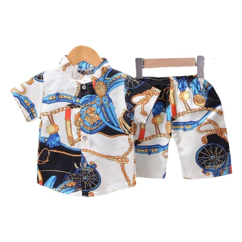 Bug Yipai Boys Summer Cotton 2 Piece Set Short Sleeve Light Blue 110cm
