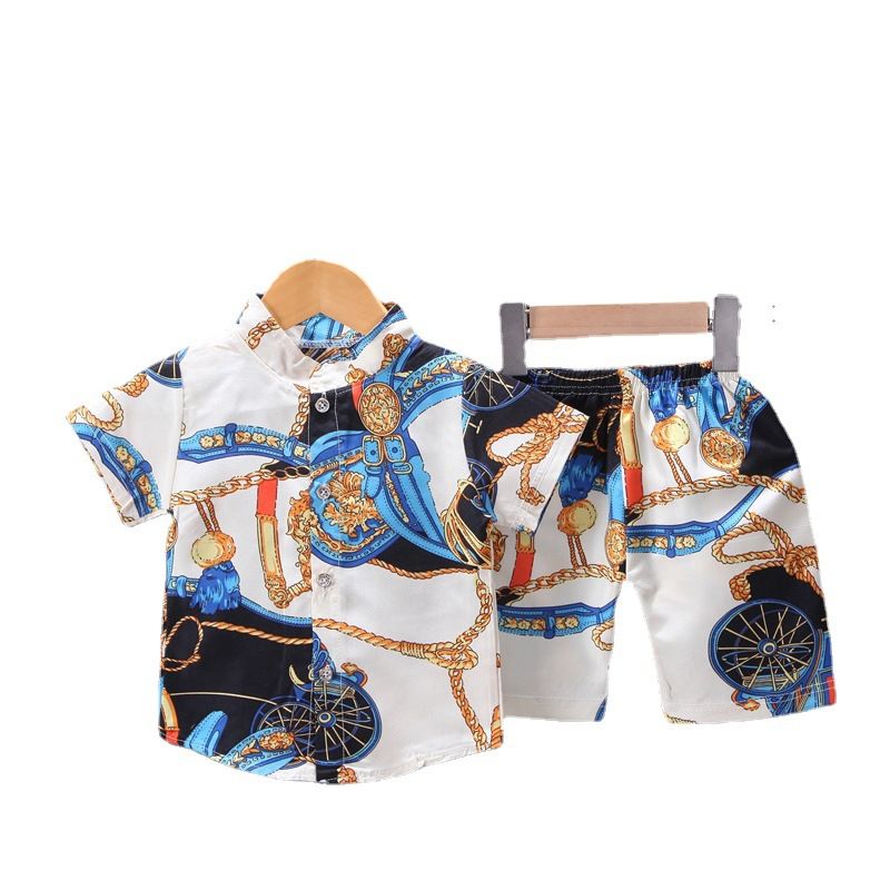 Bug Yipai Boys Summer Cotton 2 Piece Set Short Sleeve Light Blue 110cm