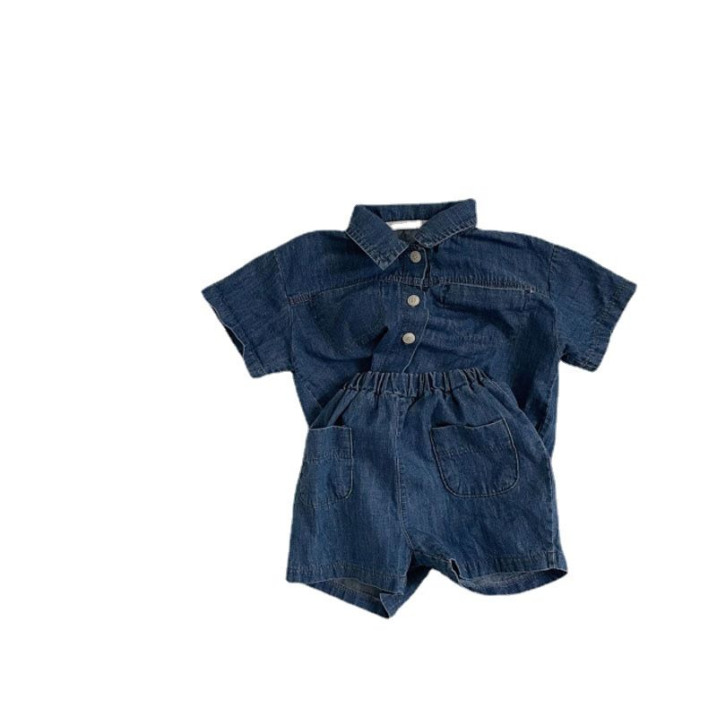 A-lebabay Infant Denim Shirt Shorts Set Summer Light blue 120cm