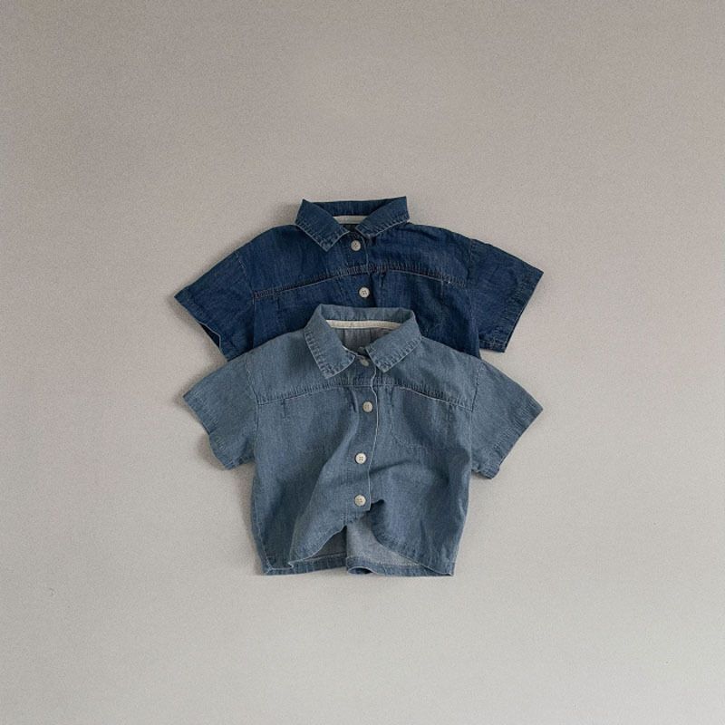 A-lebabay Infant Denim Shirt Shorts Set Summer Dark blue 80cm