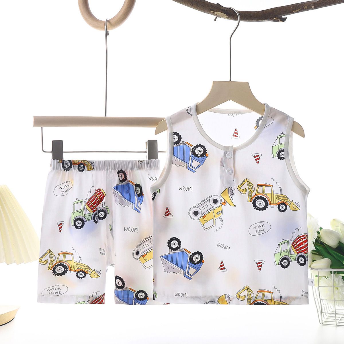 Tong Xinyuan Kids Cotton Silk Vest Set Shorts (White background color) truck cotton silk vest suit 100cm