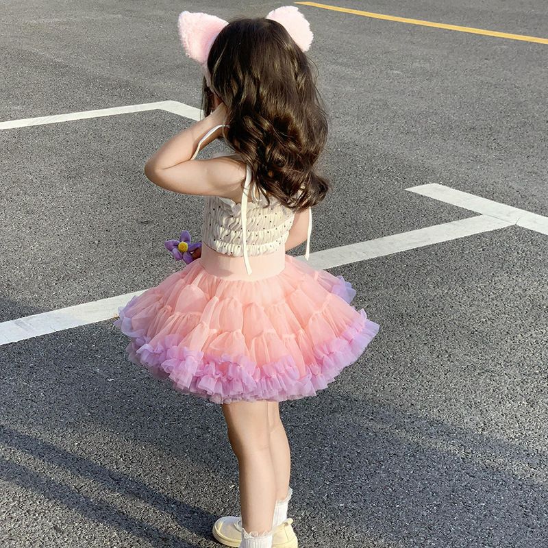 tutuoclock Girls Sweet Princess Nylon Mesh Cake Skirt Black 80cm